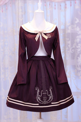 Chess Story~Preppy Style Violin Embroidery Lolita Suit S dark red 