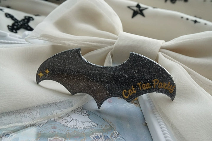Cat Tea Party~Gothic Lolita Hair Clip Halloween Bat Lolita Hair Accessory Transparent black  