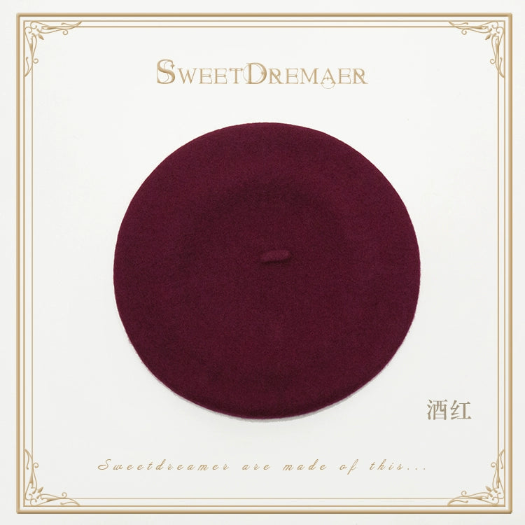 SweetDreamer~Vintage Lolita Hat 可调节 酒红 