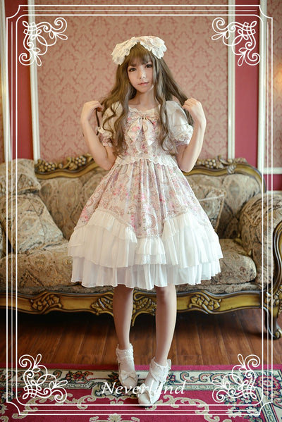GalaxyCat~Antique Clock~Sweet Lolita OP Dress Lace Spliced Chiffon Dress   