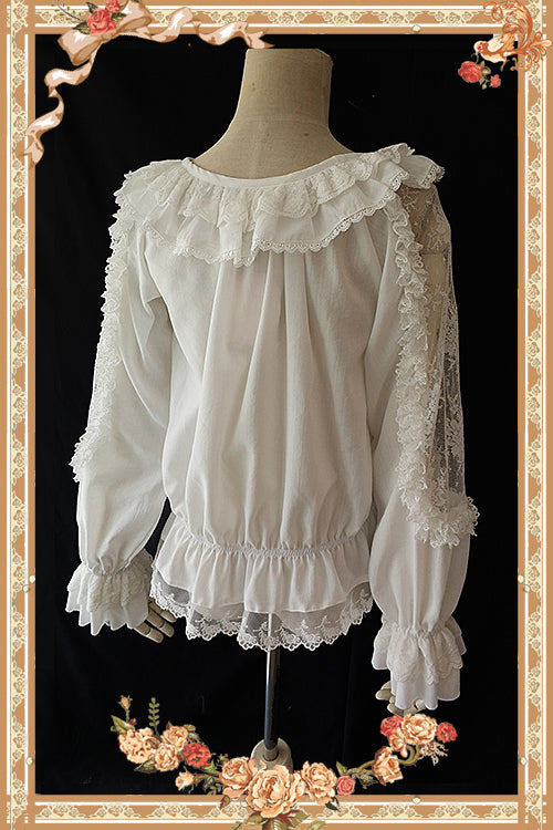 Infanta~Jenny Cookies~Classic Lolita Chiffon Blouse with Hollow-out Lace Shoulder