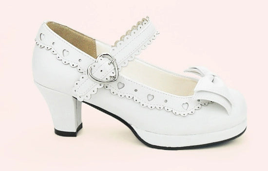 Sosic - Sweet Lolita Heel Shoes Butterfly Bow Shoes 34 White