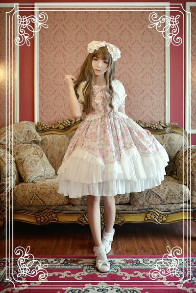 GalaxyCat~Antique Clock~Sweet Lolita OP Dress Lace Spliced Chiffon Dress   