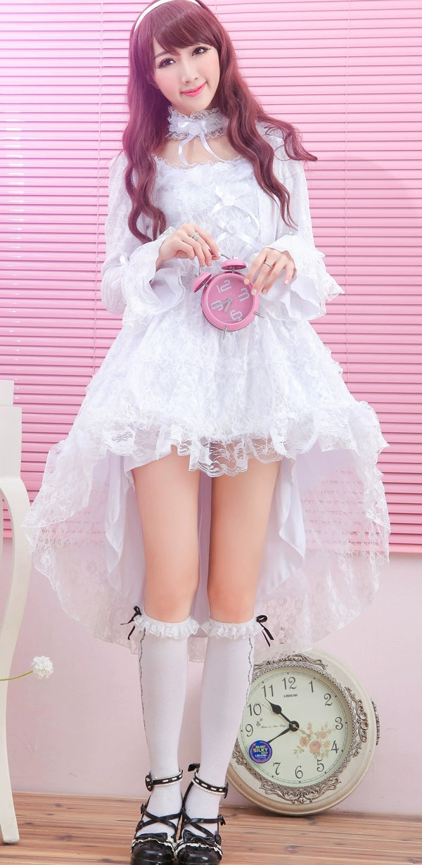 G.L.P - Sweet Lolita Dress Lace Long Sleeve Dress S White