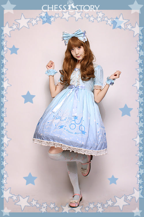 Chess Story~Dreamy Starry Night~Sweet Lolita Gradient Star Print Lolita OP   