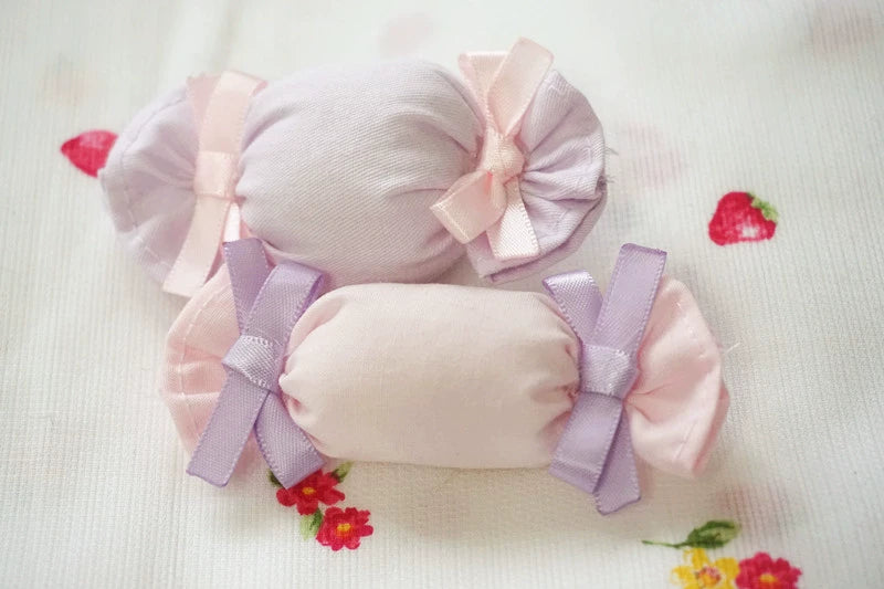 Cat Tea Party~Sweet Lolita Candy Hair Clip Butterfly Bow Brooch Pink Candy + Purple Bow - One piece  