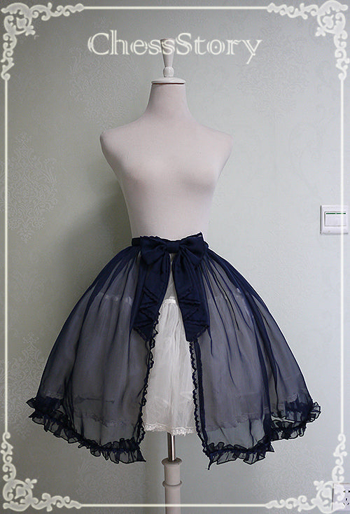 Chess Story - Peach blossom And Snow - Sweet Lolita Bow Overskirt Multicolor S~M navy blue