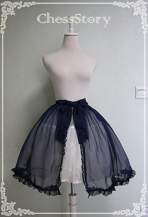 Chess Story~Peach blossom And Snow~Sweet Lolita Bow Overskirt Multicolor S~M navy blue 