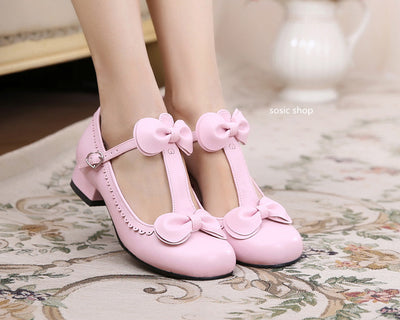 Sosic~Moe OO~Sweet Lolita Bow Latin Lace Shoes pink color 33 
