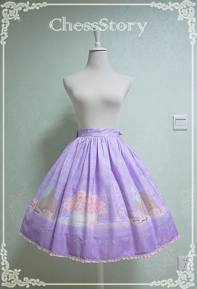 Chess Story~Peachblossom And Snow~Elegant Lolita Printed SK Dress M lilac 