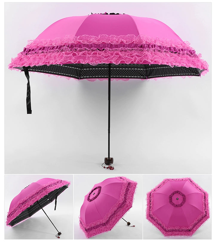 Qiteng~Daily Lolita Lace Princess Sunshade Parasol C version vinyl thickened rosy  