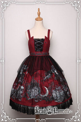 Krad Lanrete~Gothic Lolita JSK Bat Print Multicolors M JSK2 long high waist dark red