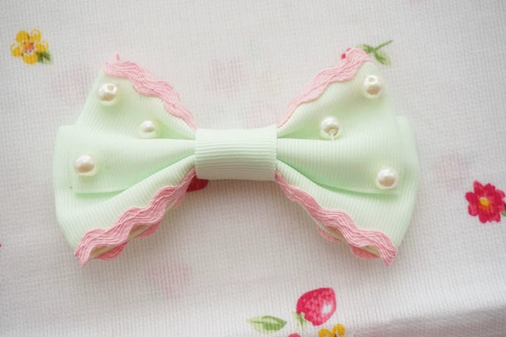 Cat Tea Party~Sweet Lolita Pearl Hair Clip Ice Cream Color Side Clip Light green  