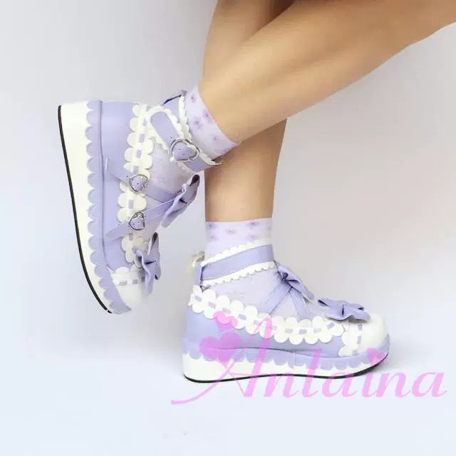 Antaina - Sweet Lolita Shoes Platform Shoes Multicolor 37 Purple white matte [Heel - 7cm back 3cm front]