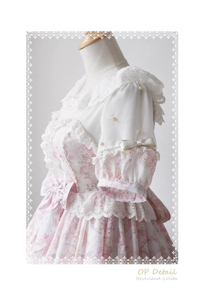 GalaxyCat~Antique Clock~Sweet Lolita OP Dress Lace Spliced Chiffon Dress   