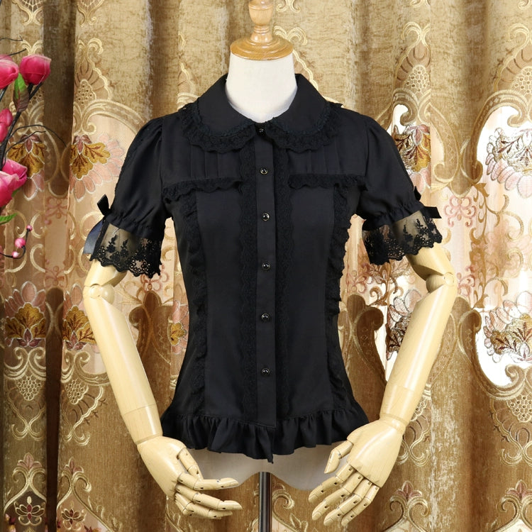 DMFS Lolita~Sweet Lolita Shirt Short Sleeve Chiffon Blouse Black S