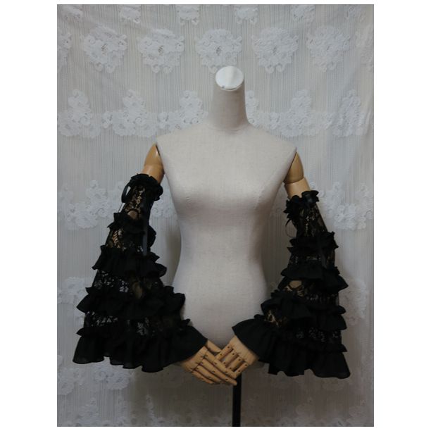 Yami - Elegant Lolita Hime Sleeves Ruffled Chiffon Sleeves Black