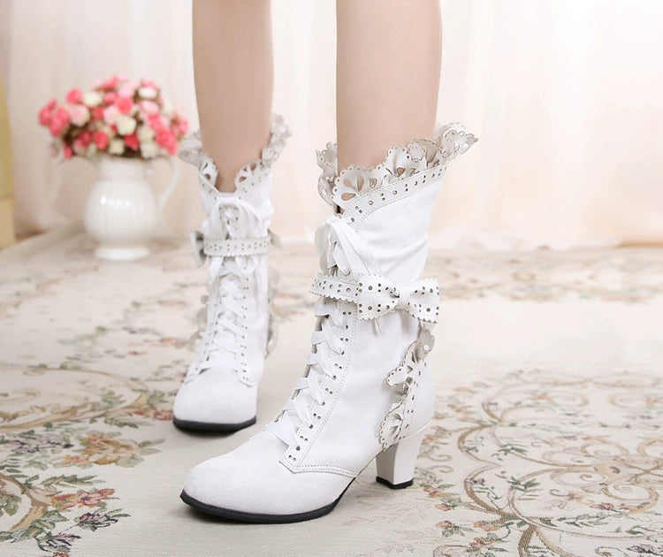 Sosic~Meteorite's Wound~Winter Gothic Lolita Boots Dark Velvet Mid-Calf Heels