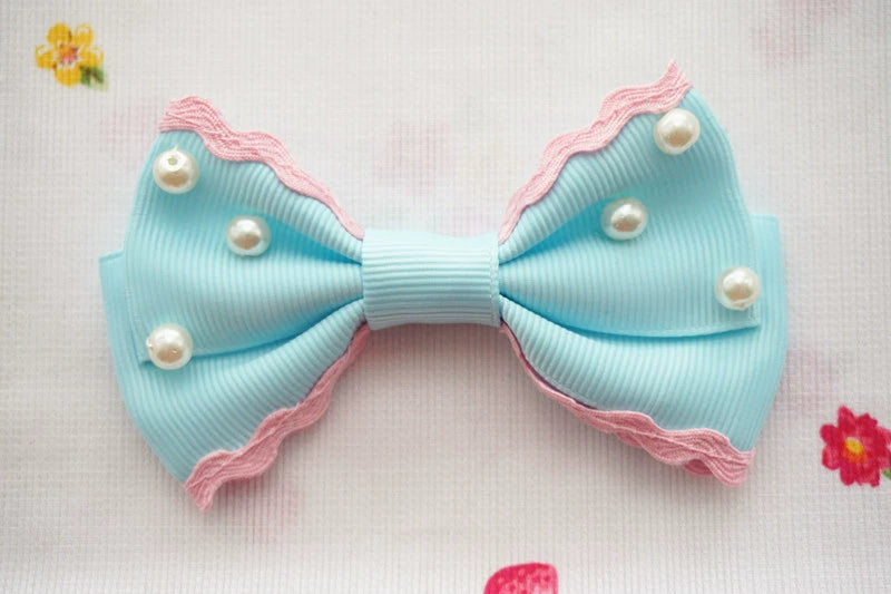 Cat Tea Party~Sweet Lolita Pearl Hair Clip Ice Cream Color Side Clip Sky blue  