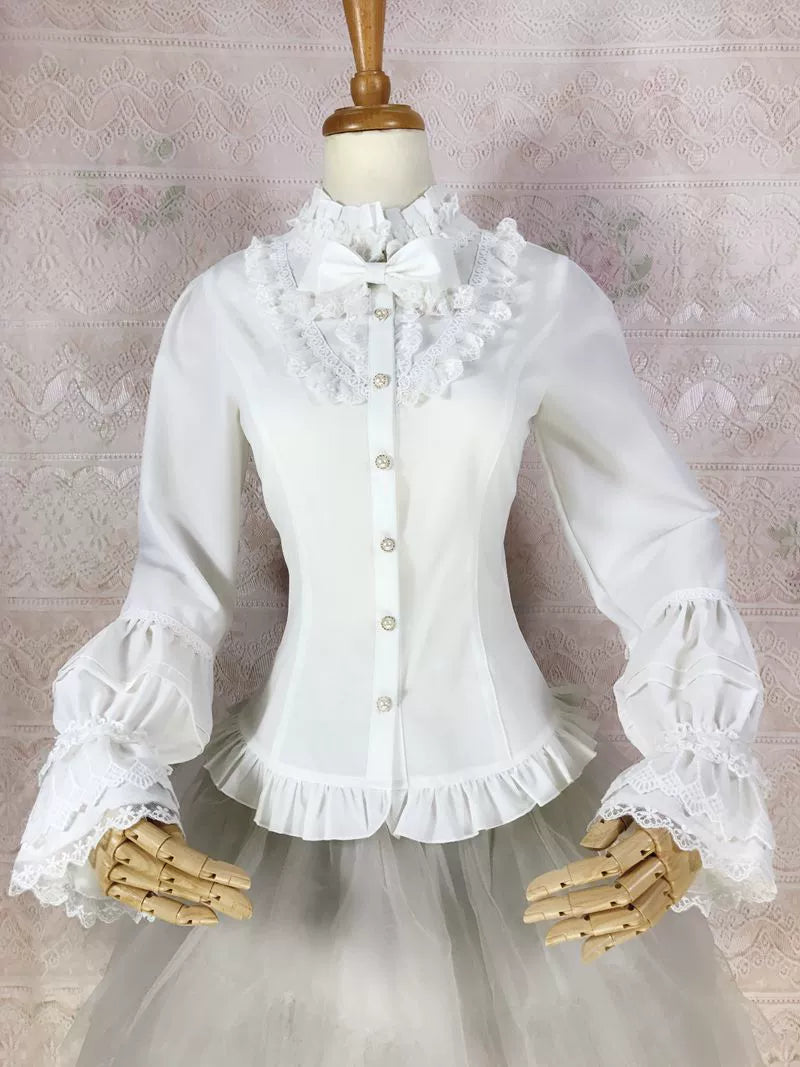(BFM)Yilia Lolita~Elegant Lolita Shirt Stand Collar Long Puff Sleeve Blouse milky white XL 