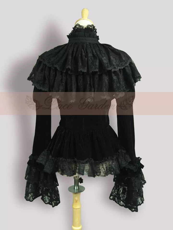 (BFM)Lace Garden~Black Lolita Coat Velvet Winter Lolita Short Jacket Shirt   