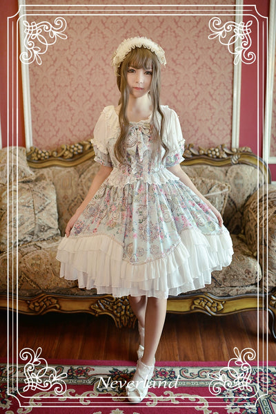 GalaxyCat~Antique Clock~Sweet Lolita OP Dress Lace Spliced Chiffon Dress   