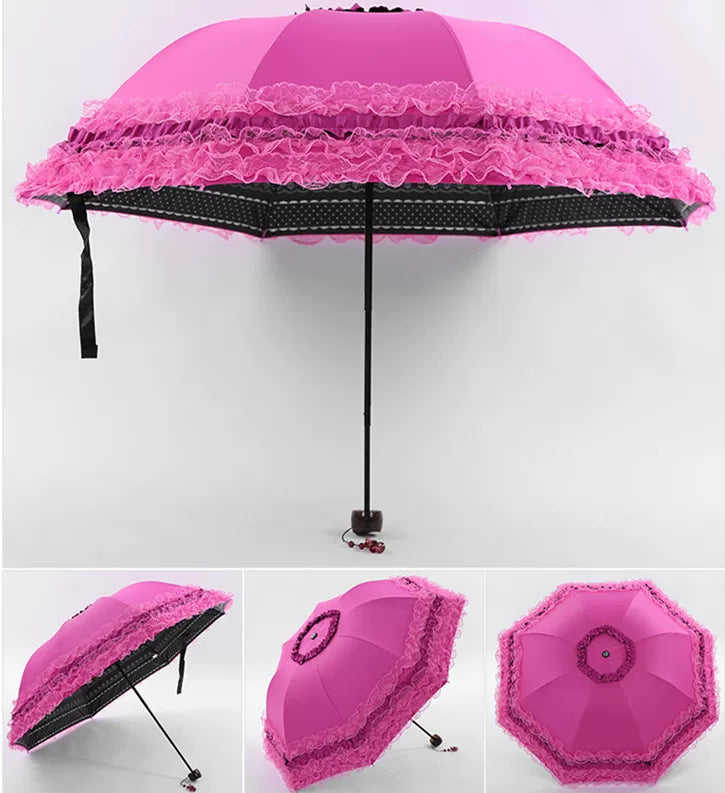 Foldable Lolita Parasol, Floral and Embroidery Detail 45591:855745