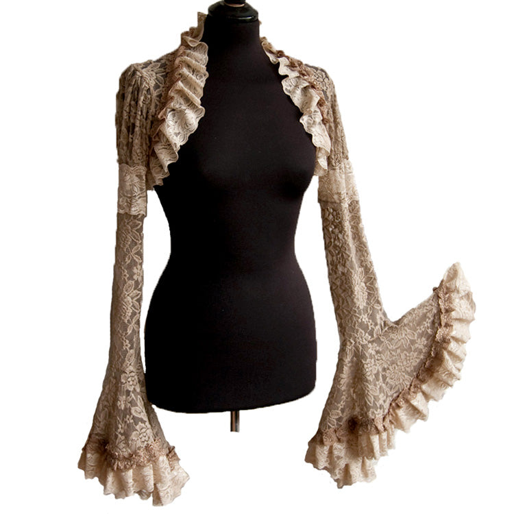 Vintage Lolita Bolero French Court Embroidered Lace Top S Chocolate color