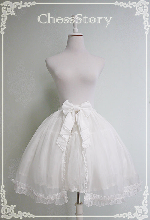 Chess Story~Peach blossom And Snow~Sweet Lolita Bow Overskirt Multicolor S~M milk white 
