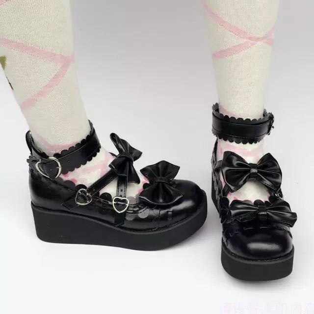 Antaina~Sweet Lolita Shoes Platform Shoes Multicolor 37 Black matte [Heel - 6cm back 2cm front] 