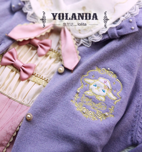 Youlanda~Benny Rabbit~Sweet Lolita Cardigan Academy Style Sweater Purple M