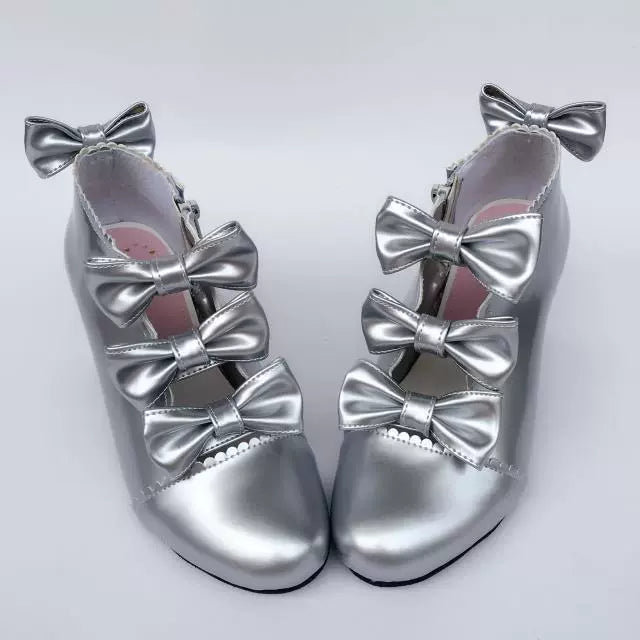 Antaina~Sweet Lolita Shoes High-Top Shoes Customized Heel Height Silver 32