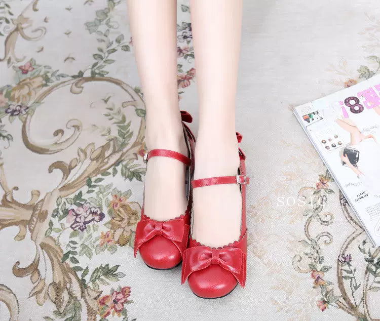 Sosic~Round Toe Lolita Shoes Sweet Bow Design Size 33-41 34 red 