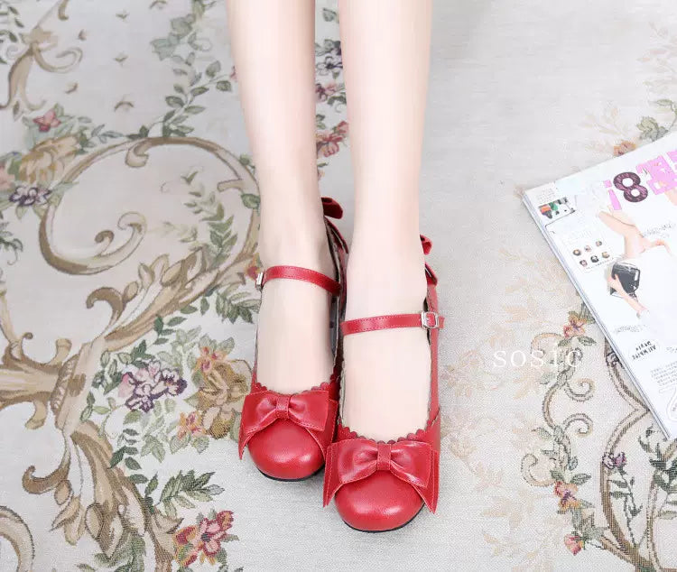 Sosic - Round Toe Lolita Shoes Sweet Bow Design Size 33-41 34 red