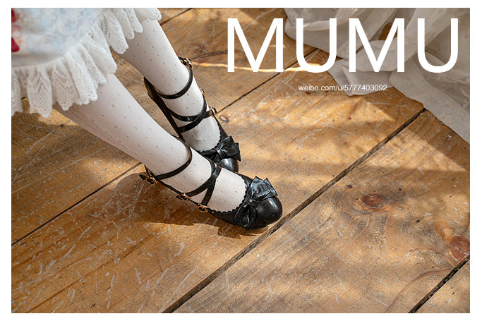 Mumu~Girls' Dinner~Sweet Lolita High-Heeled Bows Shoes Multicolors 33 black(patent leather) 