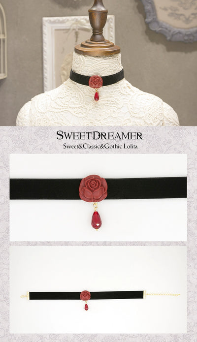 SweetDreamer~Little Prince Rose~Elegant Lolita Choker Velvet Rose Necklace Black velvet choker  