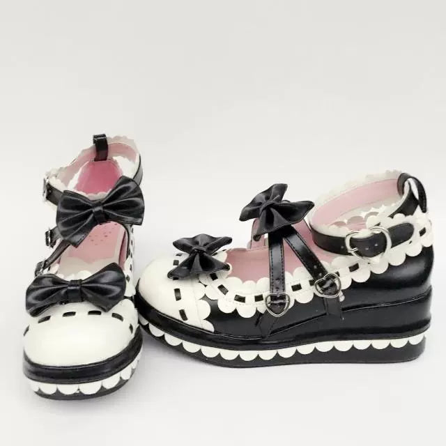 Antaina~Sweet Lolita Shoes Platform Shoes Multicolor 37 Black white matte [Heel - 7cm back 3cm front] 