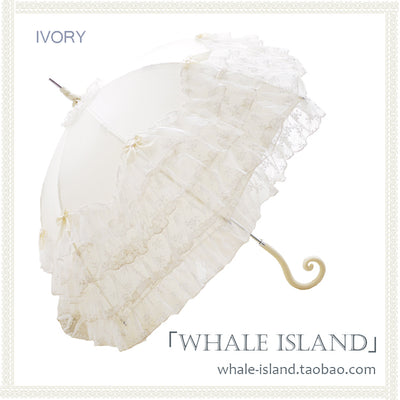 (BFM)Whale Island~Laraine~Gorgeous Lolita Parasol Lace Umbrella Lolita Long Umbrella Ivory  