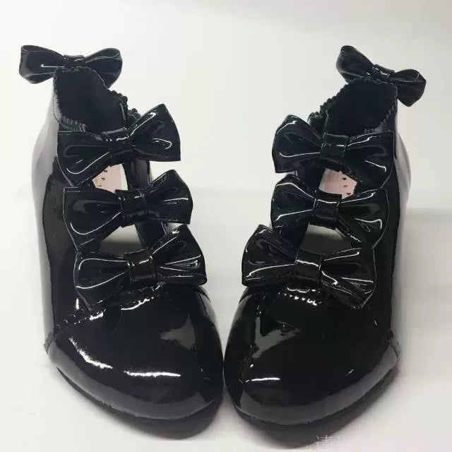 Antaina - Sweet Lolita Shoes High-Top Shoes Customized Heel Height Mirror Black 32