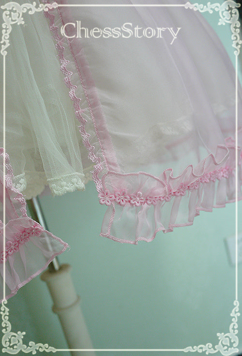 Chess Story~Peach blossom And Snow~Sweet Lolita Bow Overskirt Multicolor   