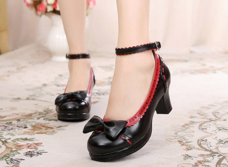 Sosic~Shattered Star Steps~Sweet Lolita Cute Students Round Toe High Thick Heel black and red 33 