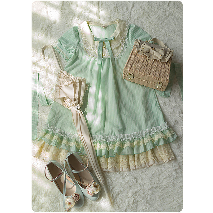 JS Lolita~The Statice of July~Sweet Lolita Dress Multicolors S light green 