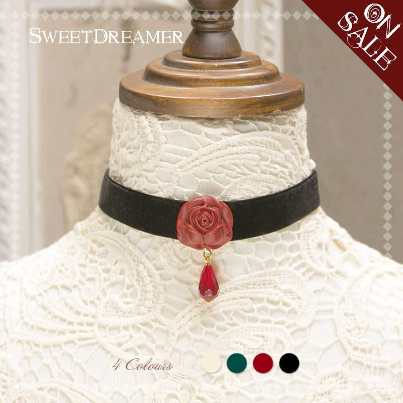 SweetDreamer~Little Prince Rose~Elegant Lolita Choker Velvet Rose Necklace   