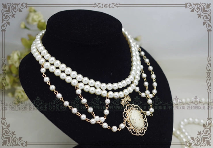 Rose of Sharon~Manor Ball II~Retro Lolita Necklace Pearl Necklace   