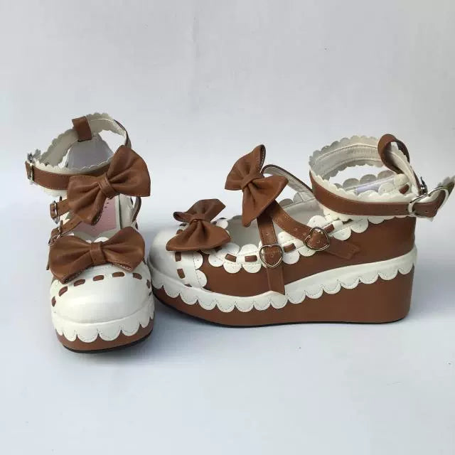 Antaina~Sweet Lolita Shoes Platform Shoes Multicolor 37 Coffee white matte [Heel - 6cm back 3cm front] 