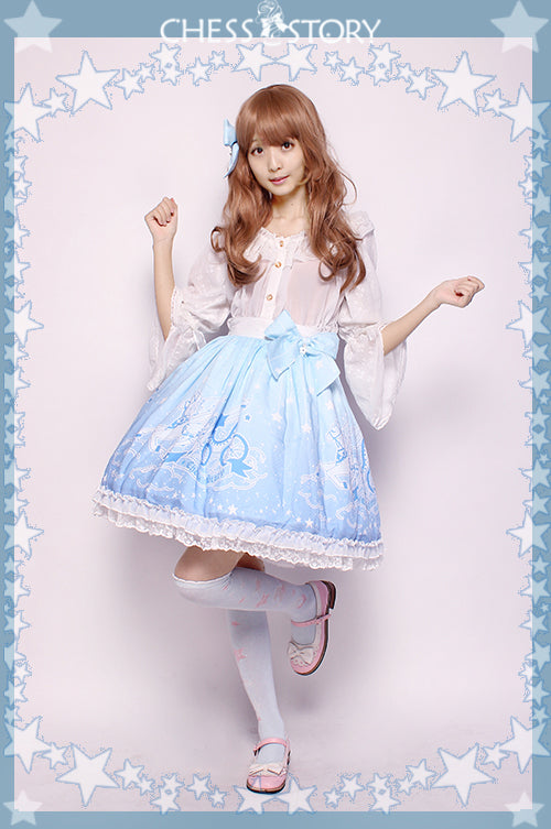 Chess Story~Dreamy Starry Night~Sweet Star pattern Gradient Lolita Skirt M blue gradient purple 