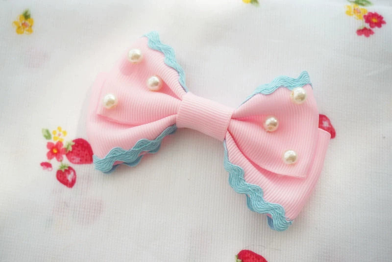 Cat Tea Party~Sweet Lolita Pearl Hair Clip Ice Cream Color Side Clip Pink  