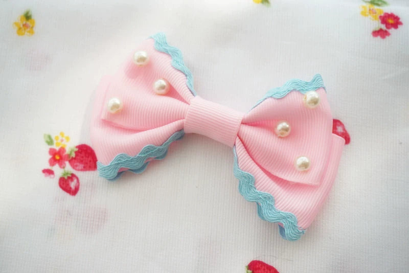 Cat Tea Party - Sweet Lolita Pearl Hair Clip Ice Cream Color Side Clip Pink