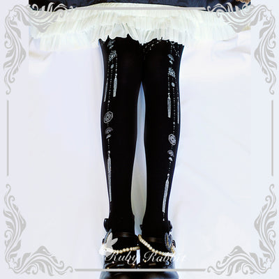 Ruby Rabbit~Qi Lolita Velvet Tassel and Jewelry Print Pantyhose L black-sliver 