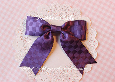 Ribbon Cake~Retro Lolita Bow Hair Clips Multicolors a purple (plaid) hair clip  